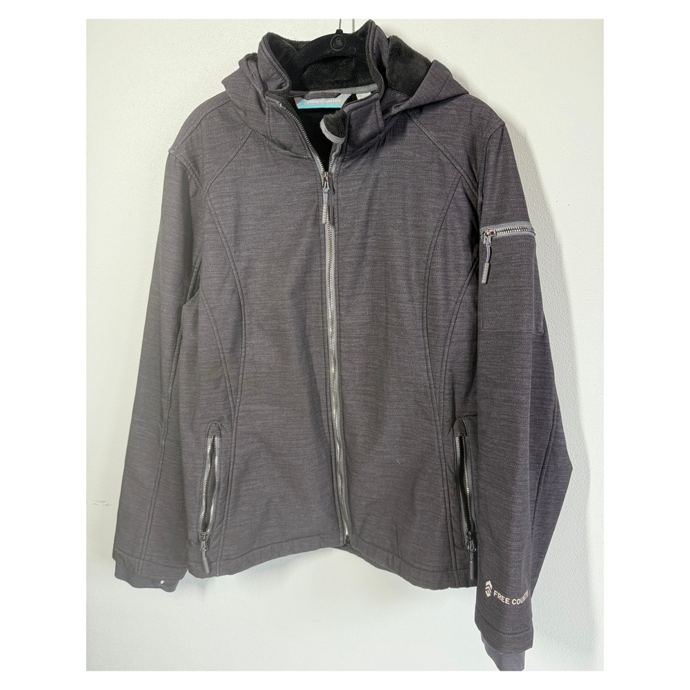Free Country Jacket XL Charcoal Gray Softshell Fleece Lined Hooded Coat Outdoor